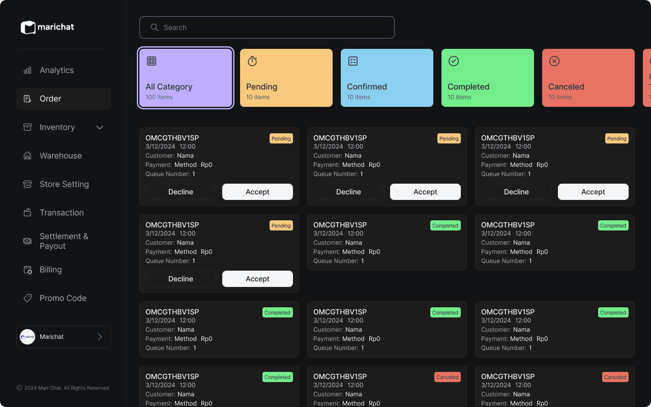 Dashboard Orders List